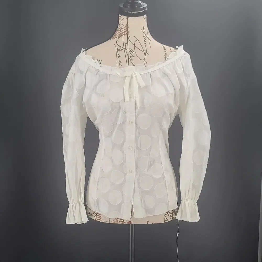 Harve Benard Vintage100% cotton Dot detail women's blouse Ivory Size Large - Picture 1 of 7